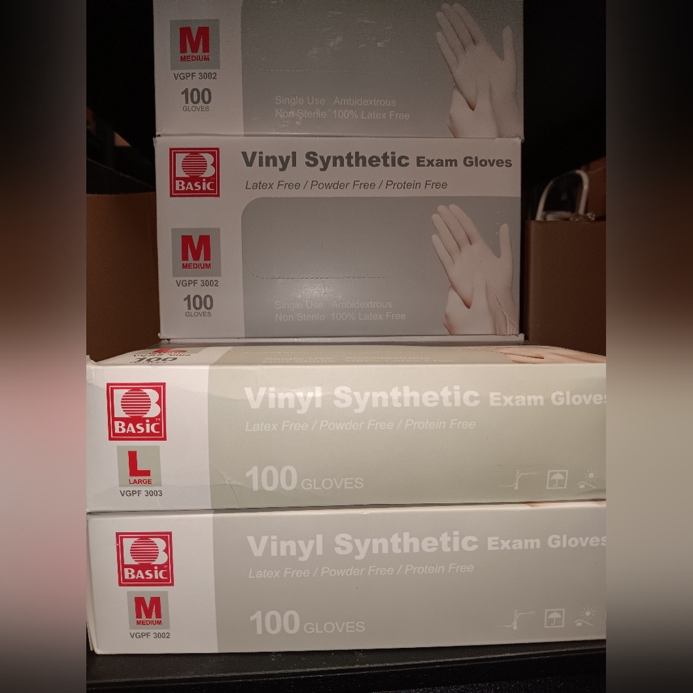 Basic Vinyl Synthetic Exam Gloves  - 100 Gloves (Packaging May Vary) New